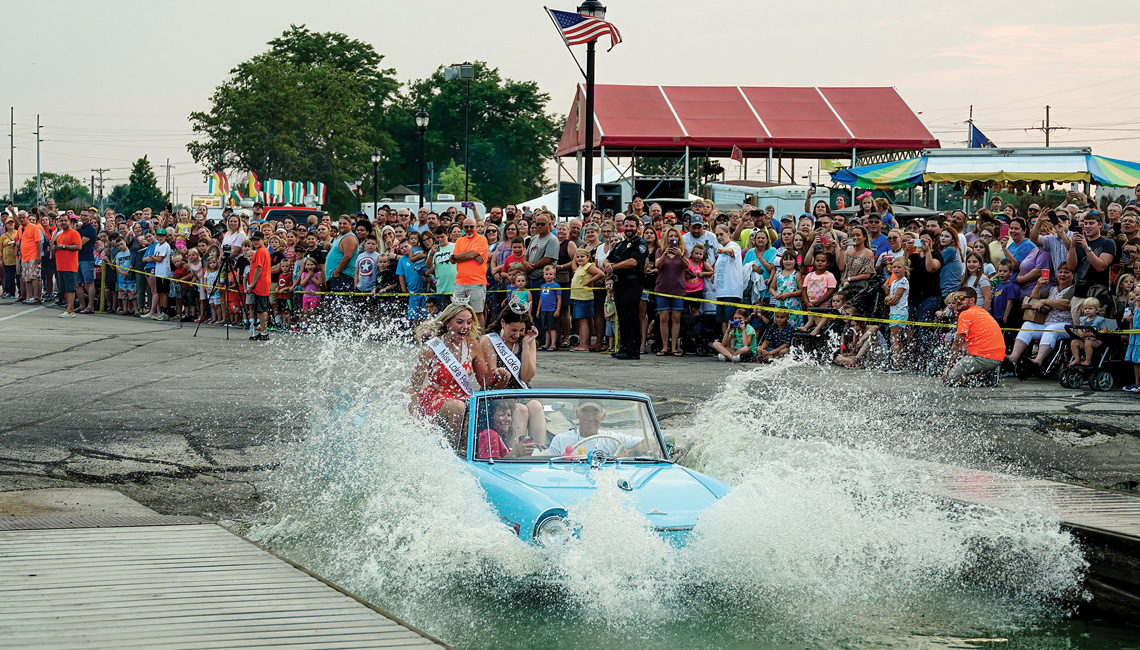 A car splashing into the waters of Grand Lake St. Marys during the Celina Lake Festival