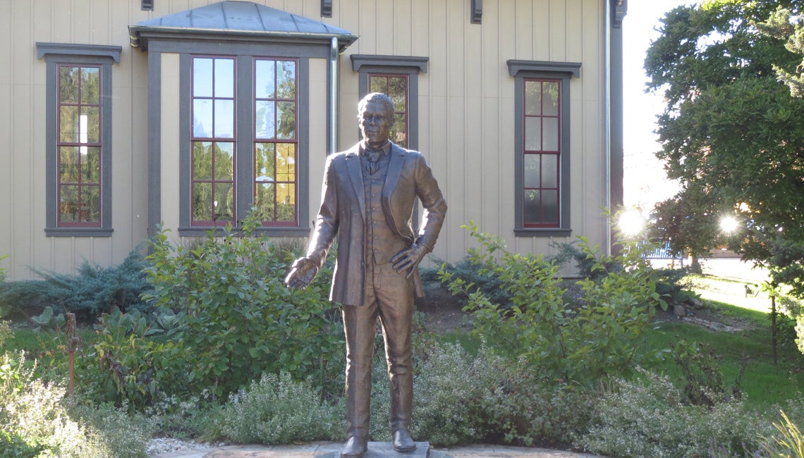 A statue of Wheeling Gaunt in downtown Yellow Springs, Ohio