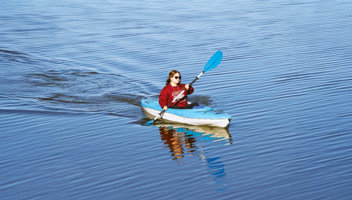 A woman kayaking
