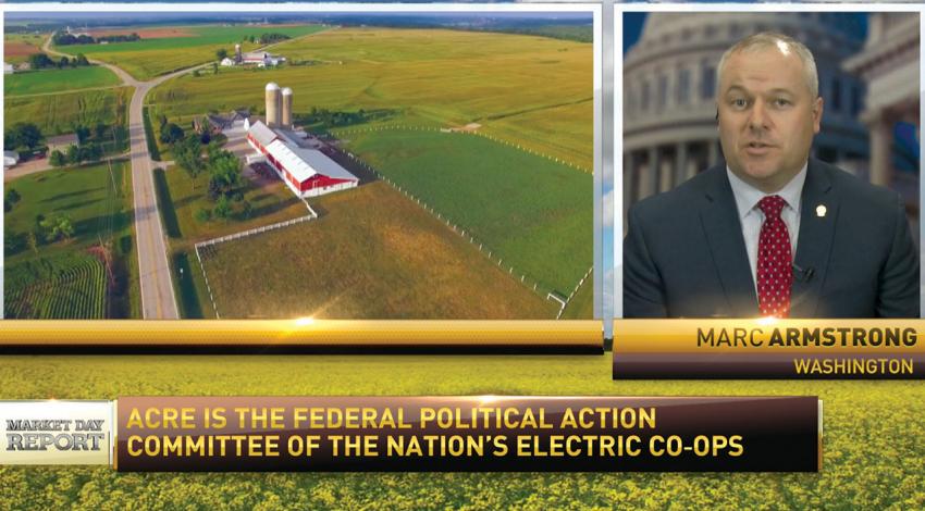 Marc Armstrong, director of government affairs for Ohio's Electric Cooperatives, appears on TV next to a landscape of a farm.