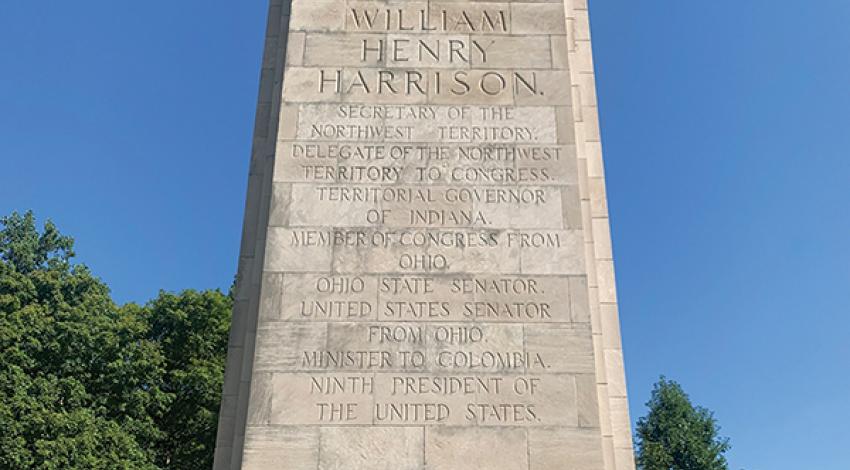 Limestone obelisk marking Harrison’s tomb.