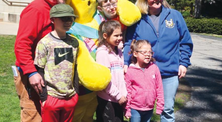 One of the most popular events at the Hayes Library's Easter Egg Roll is the arrival of the Easter Bunny.