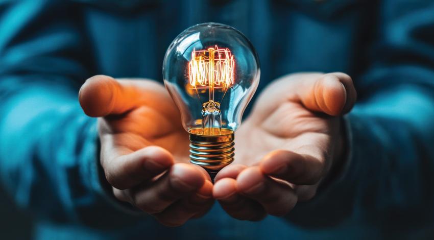 Hands holding a lightbulb