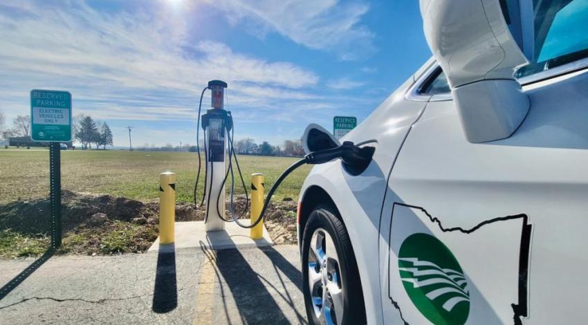 Electric vehicle at charging station