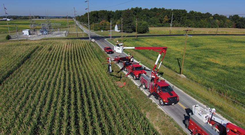 Drone picture of line worker crews