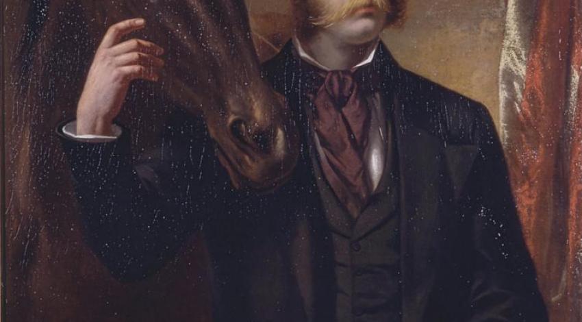 A historic painting of John Solomon Rarey with his horse