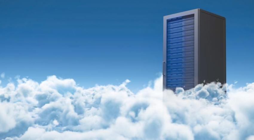 A data center tower in the clouds
