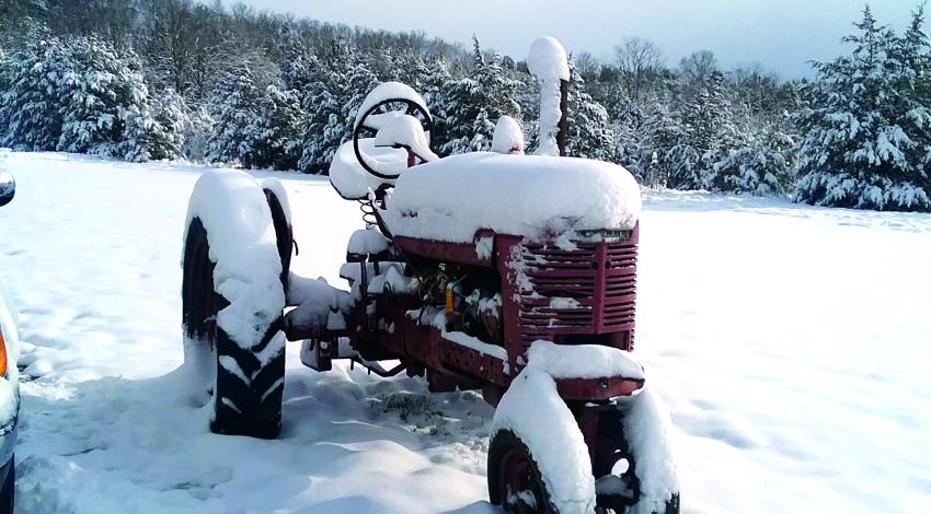 red tractor in the snow