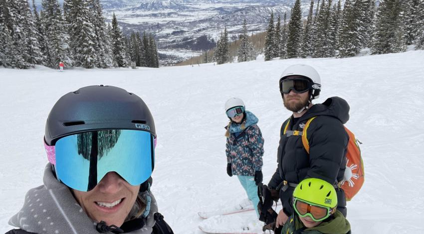 family on ski slope