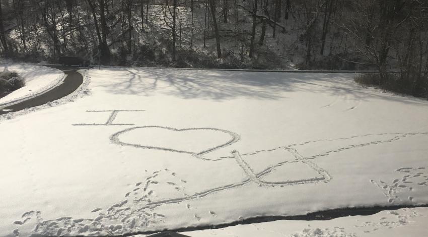 I heart you message in the snow