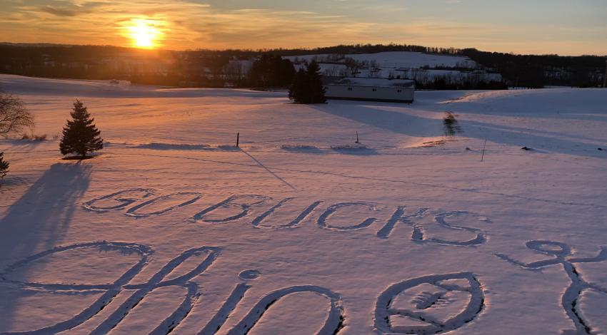 Ohio written in snowy field