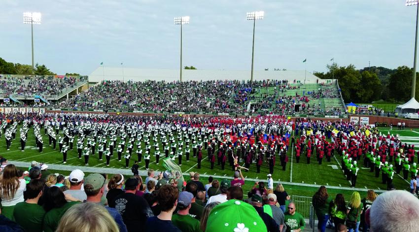 Marching bands on football field