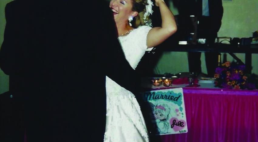 bride and groom dancing