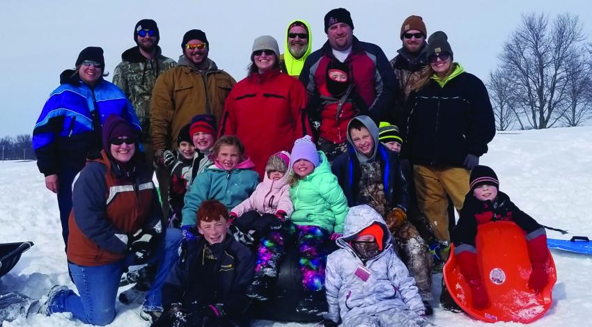 Large family group in the snow