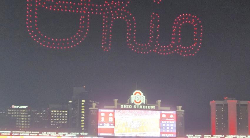 Ohio spelled in air by drones