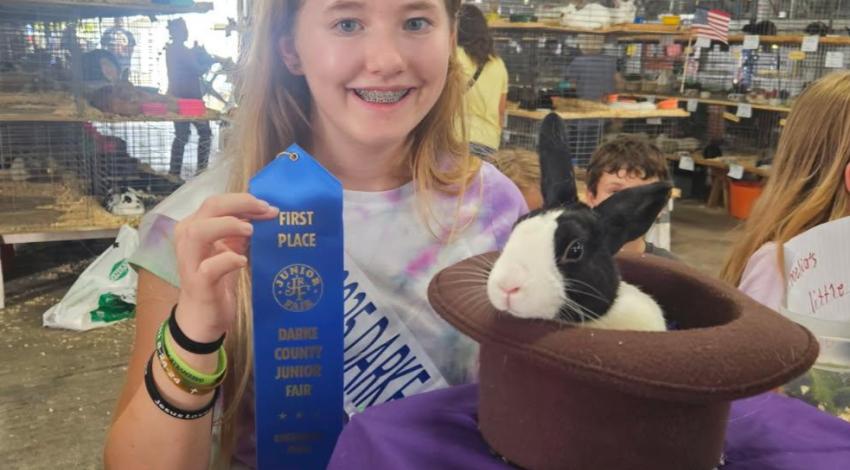 girl with rabbit and ribbon