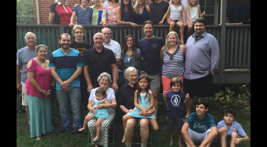 large family gathered outdoors