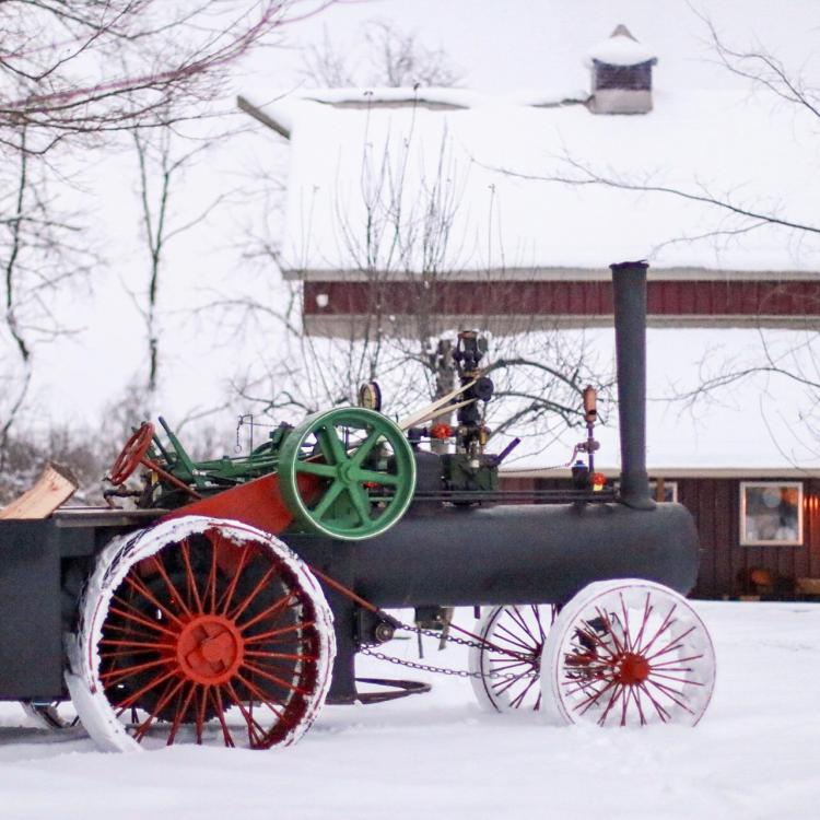 old steam engine in the snow