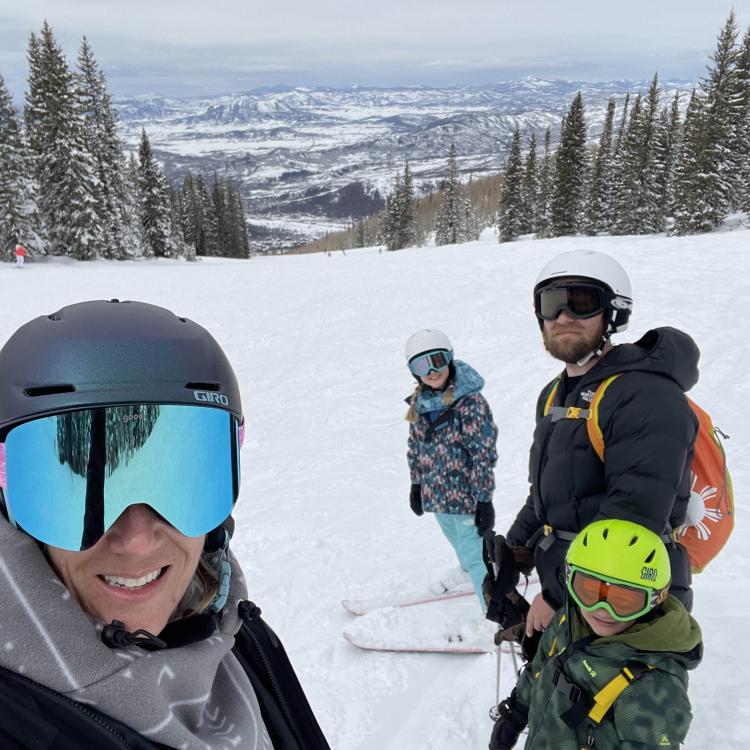 family on ski slope