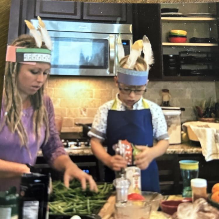 woman and boy in kitchen