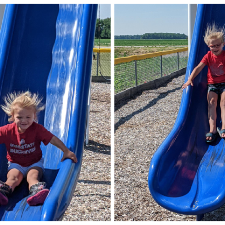 children going down slide