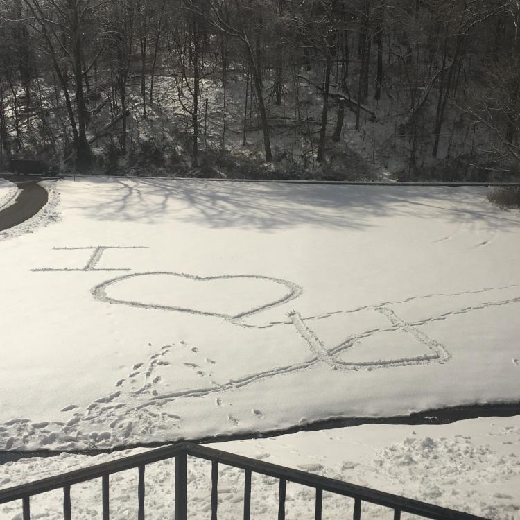 I heart you message in the snow