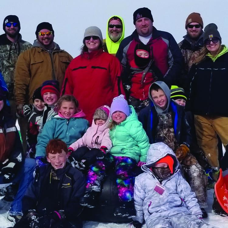 Large family group in the snow