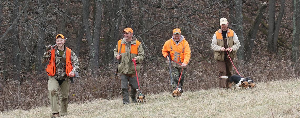 Four guys holding on to what is becoming a lost art: Scott Lynch, Dave Miller, Greg Thomas (also shown at left), and Rick Truman, hunting with their beagles.