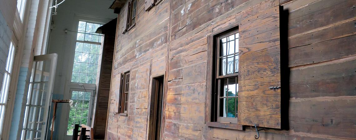 A look at the wooden wall of Campus Martius Museum