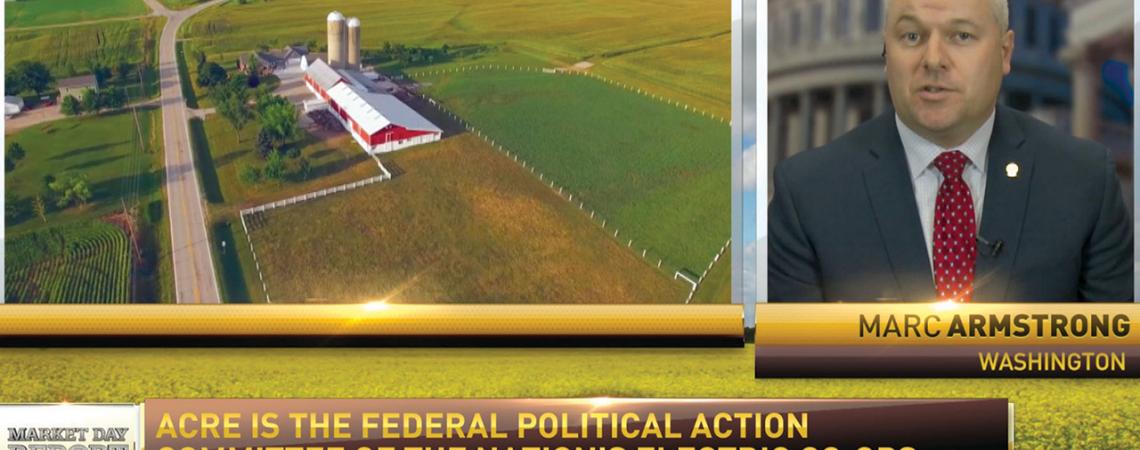 Marc Armstrong, director of government affairs for Ohio's Electric Cooperatives, appears on TV next to a landscape of a farm.