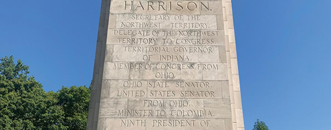 Limestone obelisk marking Harrison’s tomb.