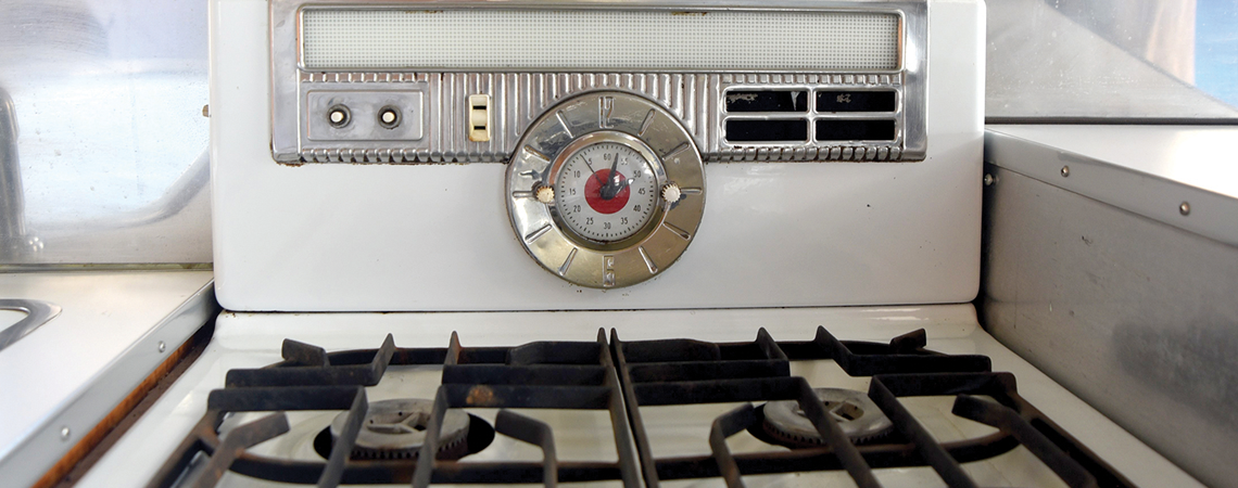 The original stove inside Jim Muncy's vintage Airstream