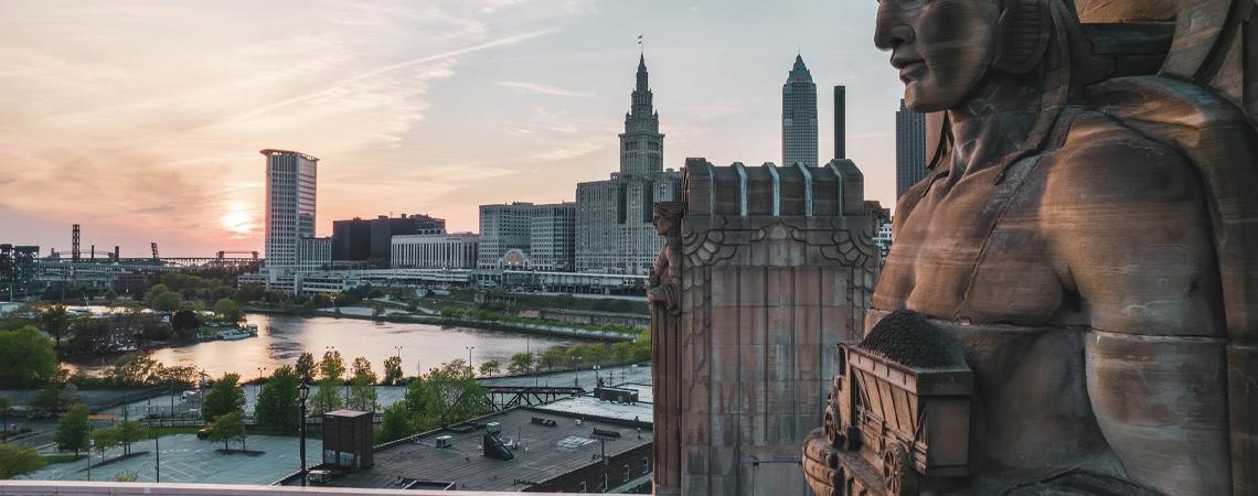 The Guardians of Traffic man their posts above the Cuyahoga River (photo by Wil Lindsey for ThisIsCleveland.com).