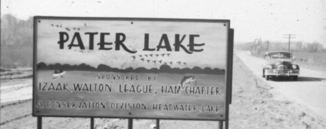 Before it all went wrong — the sign photographed by Gilson P. Wright (courtesy Smith Library of Regional History) marking the long-anticipated state park that was to have been developed near Reily. 