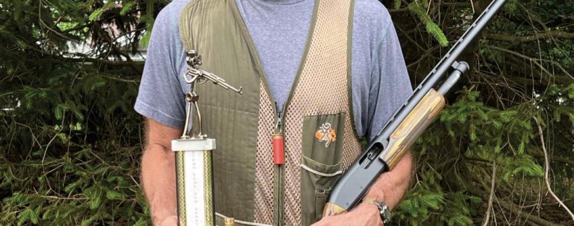 Dave Salmons with the trophy that gets passed around among the friends in his shooting group.