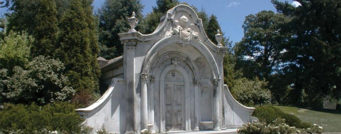 The distinctive and stately Burnet Mausoleum sits in section 22 of Spring Grove Cemetery in Cincinnati.
