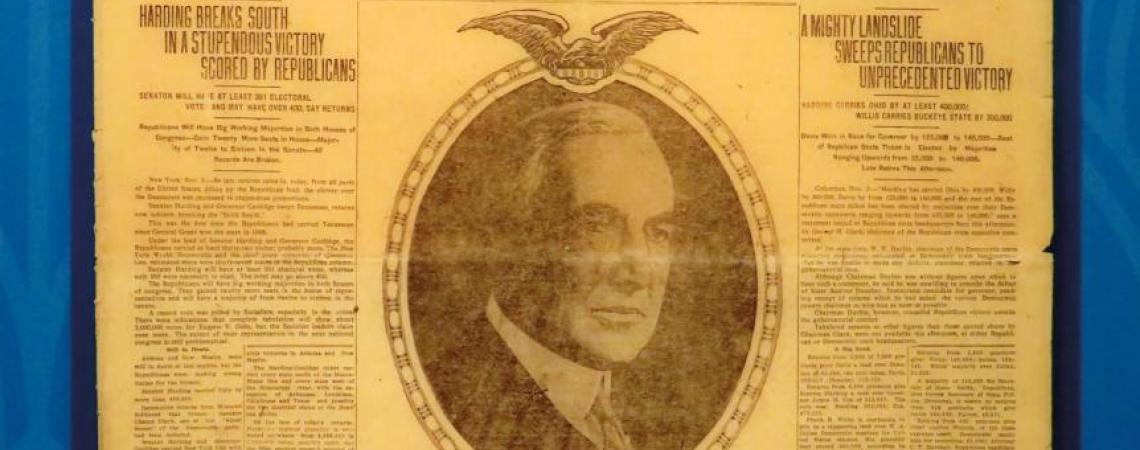 Warren Harding’s 1920 presidential victory led the front page of The Marion Daily Star, which Harding owned between 1884 and 1923.