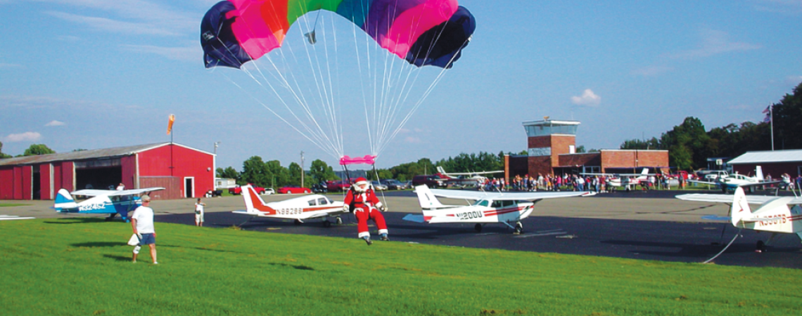 A skydiving Santa Claus