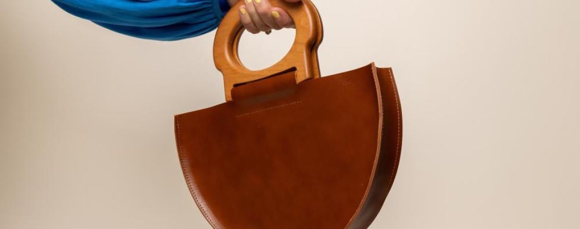 A leather handbag