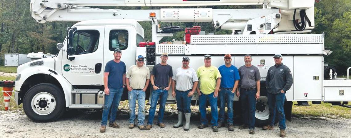 Troy Stockmeister and Todd White from Logan County Electric Cooperative; Chris Kent and Rob Swiger from Firelands Electric Cooperative; and Bill Russell, Travis Russell, Greg Grieves, and Eric Schaaf from Midwest Electric were part of the mutual aid crew that worked to restore systems and power for Rutherford Electric Membership Cooperative in Forest City, North Carolina.