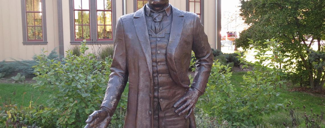 A statue of Wheeling Gaunt in downtown Yellow Springs, Ohio