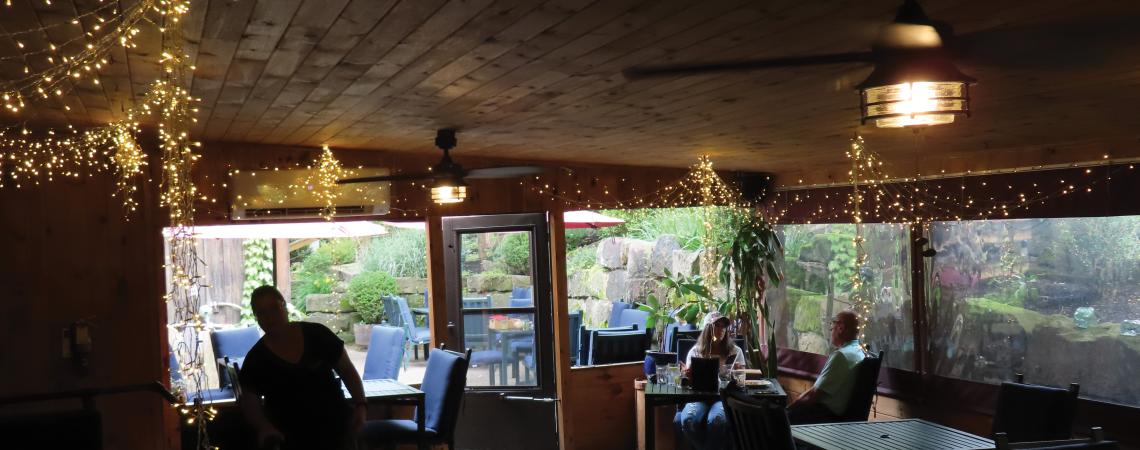 An indoor seating space at a lodge