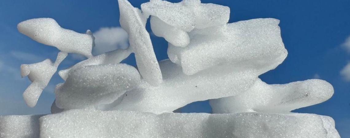 A delicate snow-ice sculpture plucked from a parking lot in Castalia.