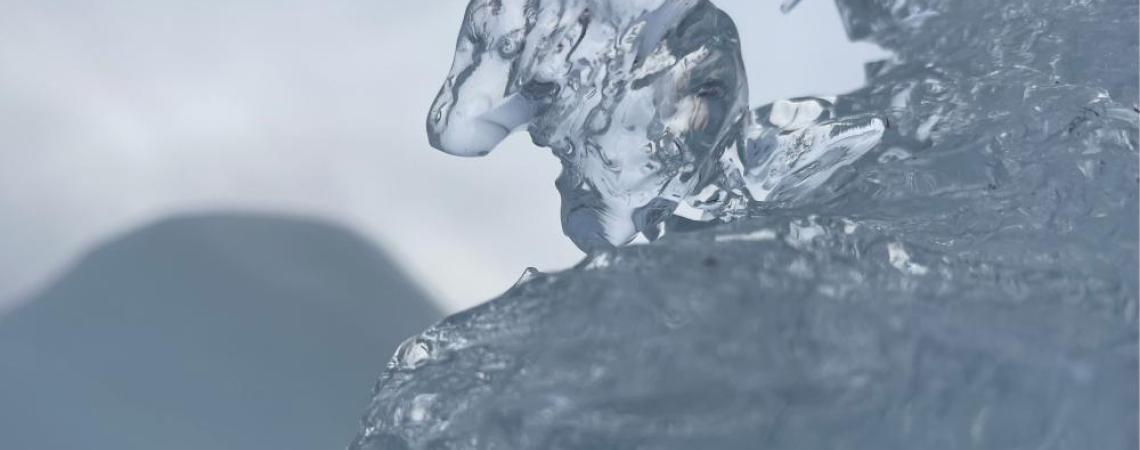 The image of a horse emerges from melting ice on Lake Erie.