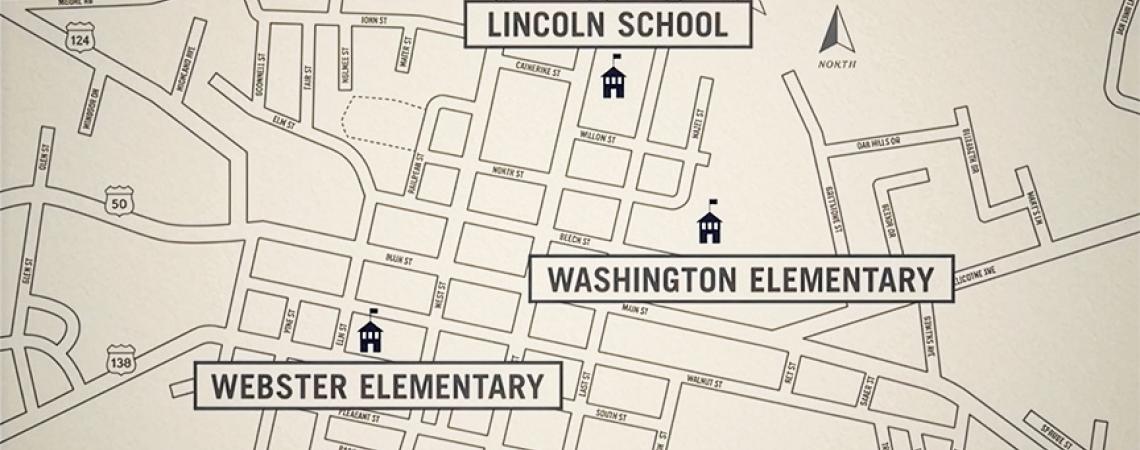 A map of the local schools in Hillsboro in the 1950s