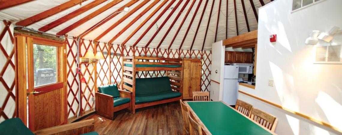 Inside a yurt at the Inn and Spa at Cedar Falls