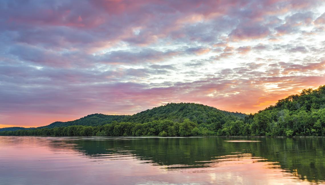 A sunset view of the Ohio River